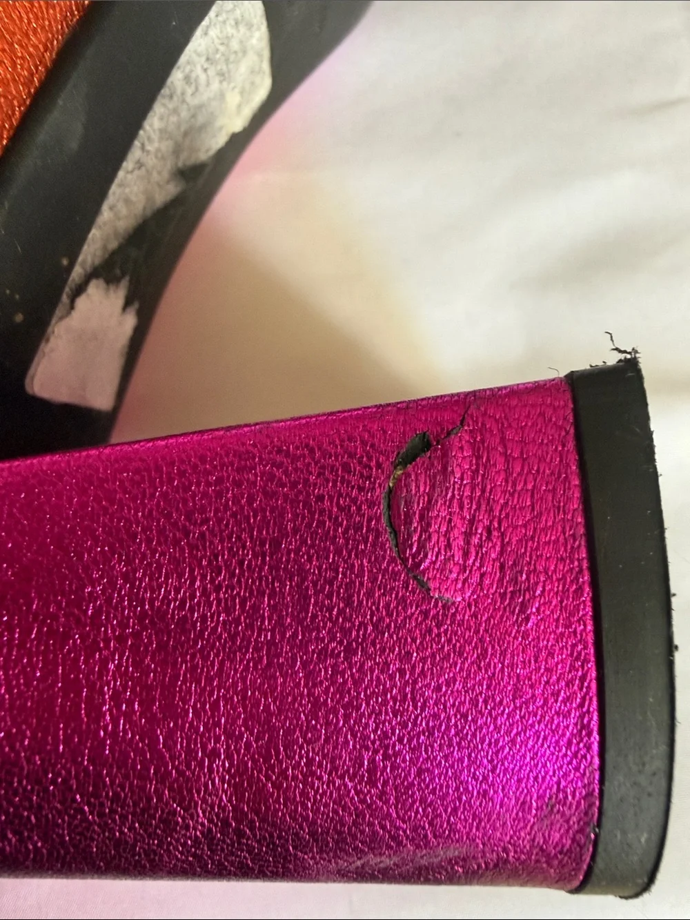 Intentionally Blank Tabitha Metallic Heeled Boot in split Magenta & Orange • 7 - Picture 4 of 8